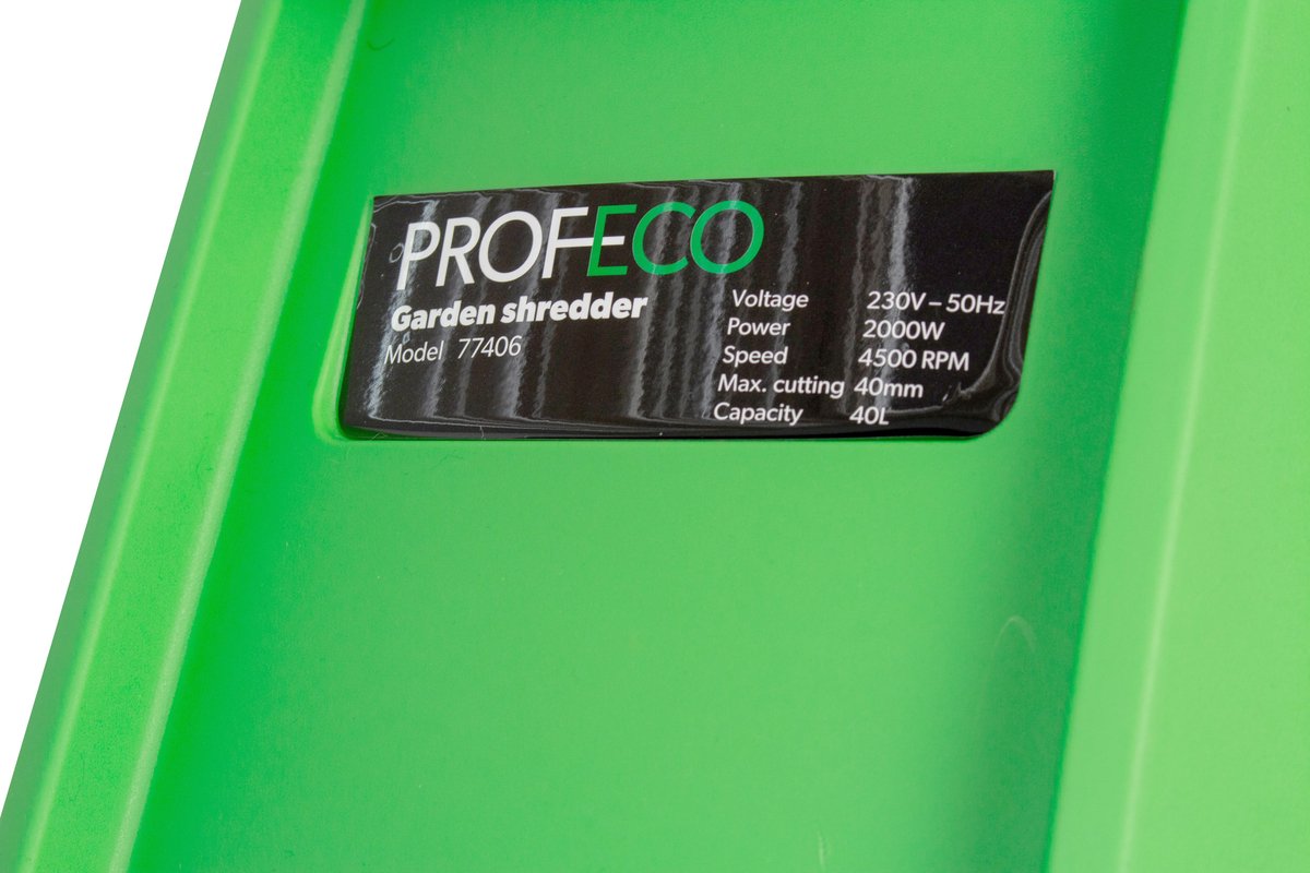  Profeco Stille Hakselaar 2000W - Tuinhakselaar - Versnipperaar Voor 45mm Takdikte - Incl. 50 Liter Opvangzak En Veilige Duwstok