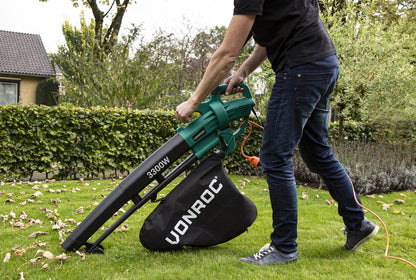  VONROC 3-in-1 Bladblazer – 3300W – Blazen, Zuigen &amp; Versnipperen – 270km/h – Incl. 40L Opvangzak