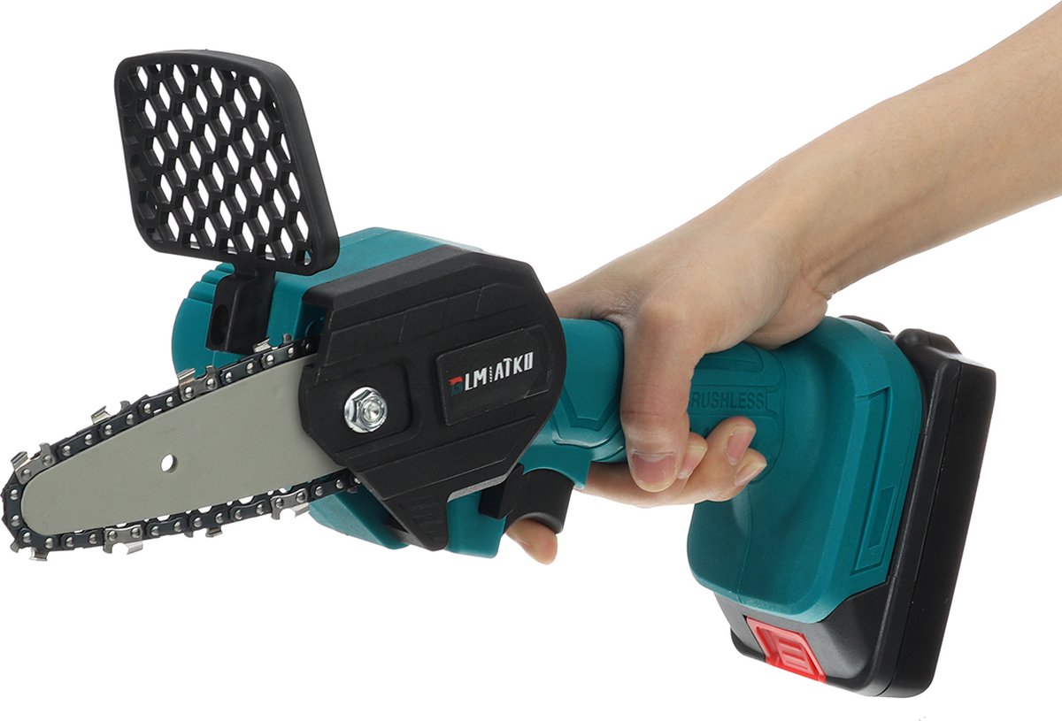 Merkloos Mini Accu Kettingzaag - 4 Inch Elektrische Boomzaag - Handkettingzaag - Met 2 Accu En 1 Oplader - Voor Tuinboom Ranch Bomen Snijden Hout- Blauw
