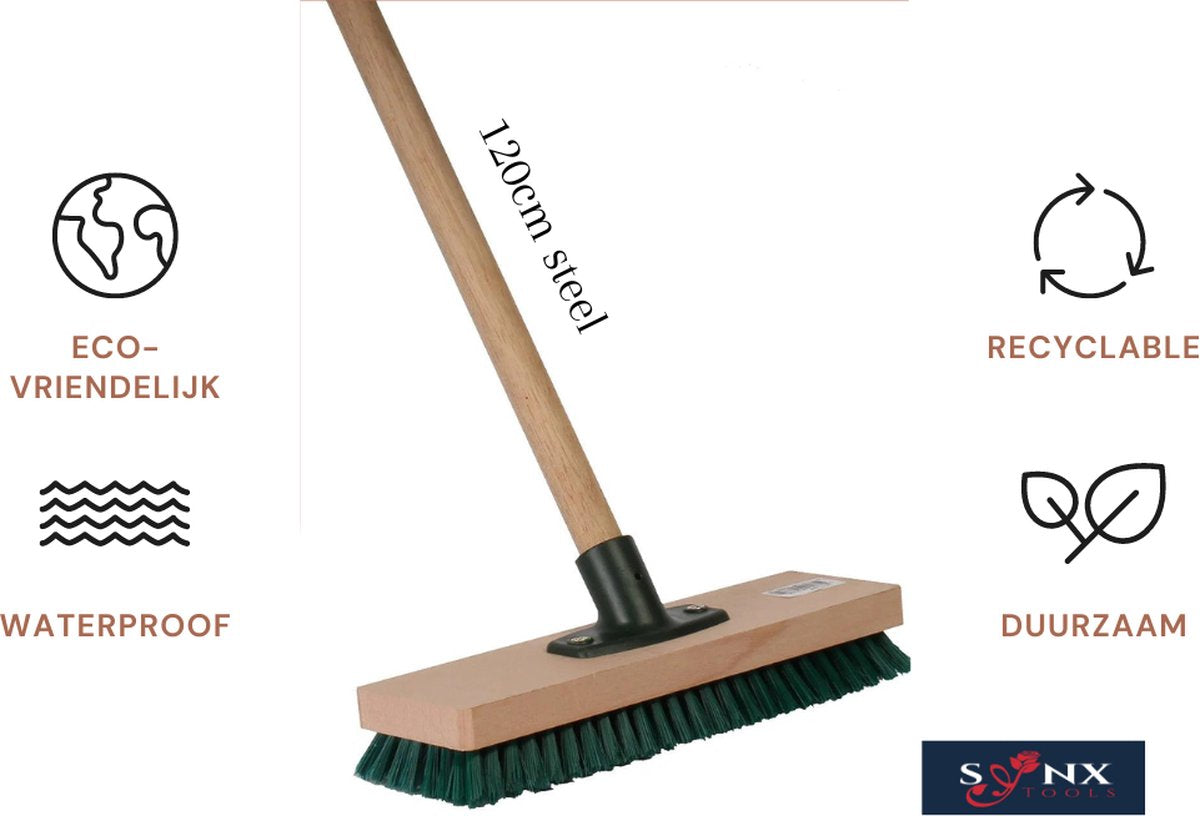  Synx Tools Tegelborstel 28cm - Mosbezem - Schrobbezem - Bezem - Mos - Onkruidborstel - Veger - Harde Borstel- Bezem Met Steel 120cm