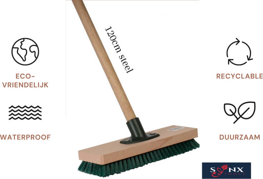 Synx Tools Tegelborstel 28cm - Mosbezem - Schrobbezem - Bezem - Mos - Onkruidborstel - Veger - Harde Borstel- Bezem Met Steel 120cm