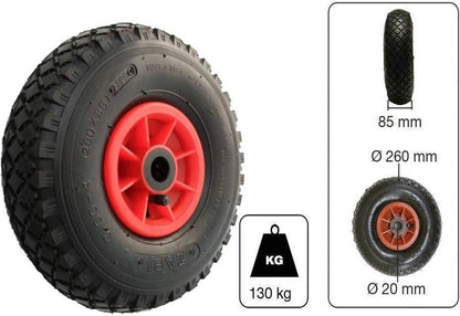 Benson Bolderkarwiel Steekwagenwiel Met Luchtband 3.00-4 | Asgatdiameter 20mm Rollager | Hoogte Wiel 26cm