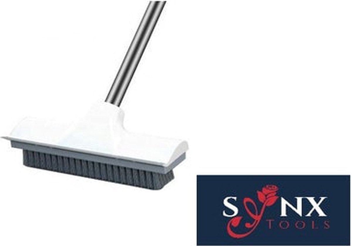  Synx Tools Luiwagen Borstel 2-in-1 Trekker - Badkamer Borstel Vloertrekker Met Steel Schrobborstel - Harde Borstelharen - Vloerwisser Badkamer - Met Telescopische Steel