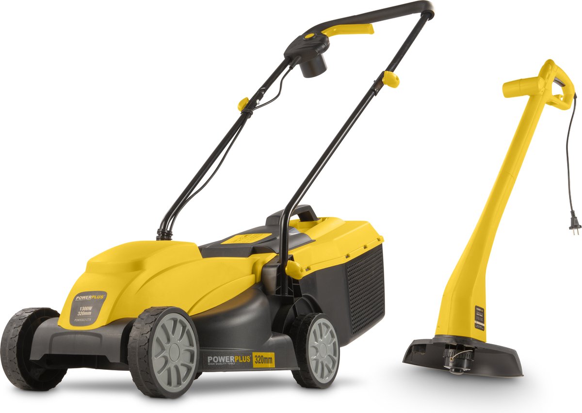  Powerplus POWXG6212T Elektrische Grasmaaier - Grasmachine Voor Kleine En Middelgrote Tuin - 1300W - Maaibreedte 320mm - Verstelbare Maaihoogte - 30L Opvangbak - Incl. Grastrimmer 250W