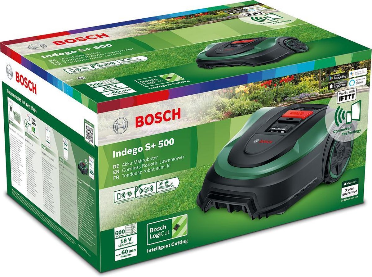  Bosch Indego S+ 500 Robotmaaier - Voor Gazons Tot 500 M2 - Incl. Laadstation En Accessoires - Connected