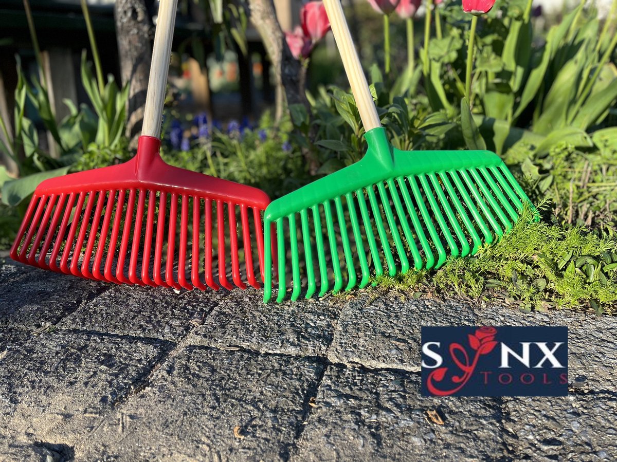  Synx Tools Gazonhark Bladhark 23 Tanden Hark - Harken - Grashark- Gazon - Kunststof Blauw/groen -Met Steel 120cm