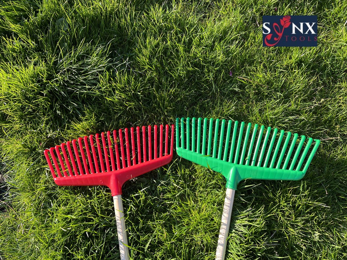  Synx Tools Gazonhark Bladhark 23 Tanden Hark - Harken - Grashark- Gazon - Kunststof Blauw/groen -Met Steel 120cm