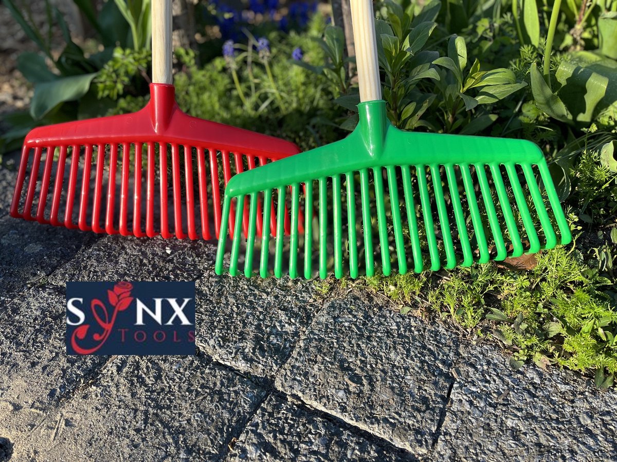  Synx Tools Gazonhark Bladhark 23 Tanden Hark - Harken - Grashark- Gazon - Kunststof Blauw/groen -Met Steel 120cm