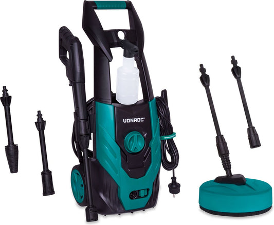  VONROC Hogedrukreiniger V14-2 - 1400W – 110 Bar – 390 L/h – Incl. 5m Slang, Reinigingsmiddelen Flesje, Terrasreiniger En Meer