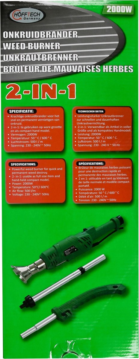  Hofftech Weed Burner Elektrische Onkruidbrander - 2000W - Max. 600 °C - BBQ Aansteker