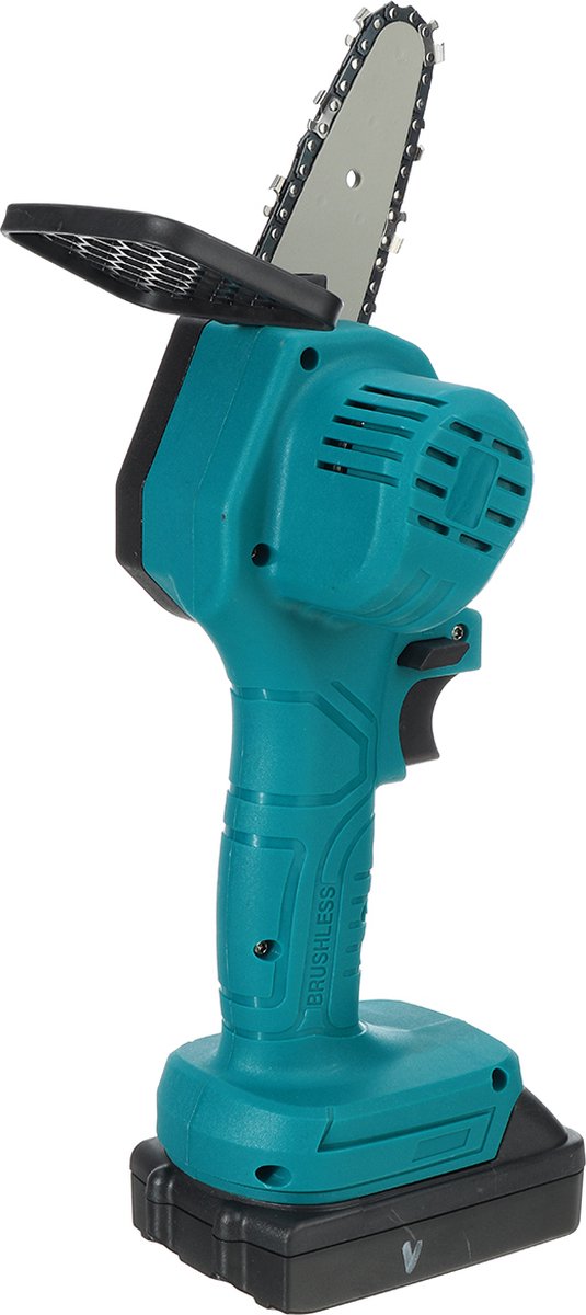 Merkloos Mini Accu Kettingzaag - 4 Inch Elektrische Boomzaag - Handkettingzaag - Met 2 Accu En 1 Oplader - Voor Tuinboom Ranch Bomen Snijden Hout- Blauw