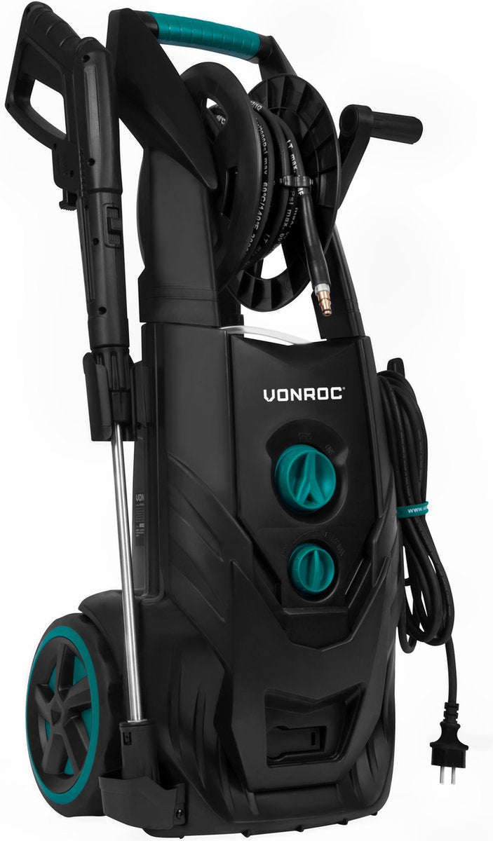  VONROC PRO Hogedrukreiniger V25-2 – 2500W – 195 Bar – 468 L/h – Duurzame Inductiemotor – Incl. 8m Slang, Slanghaspel, Terrasreiniger, Reinigingstank En Meer