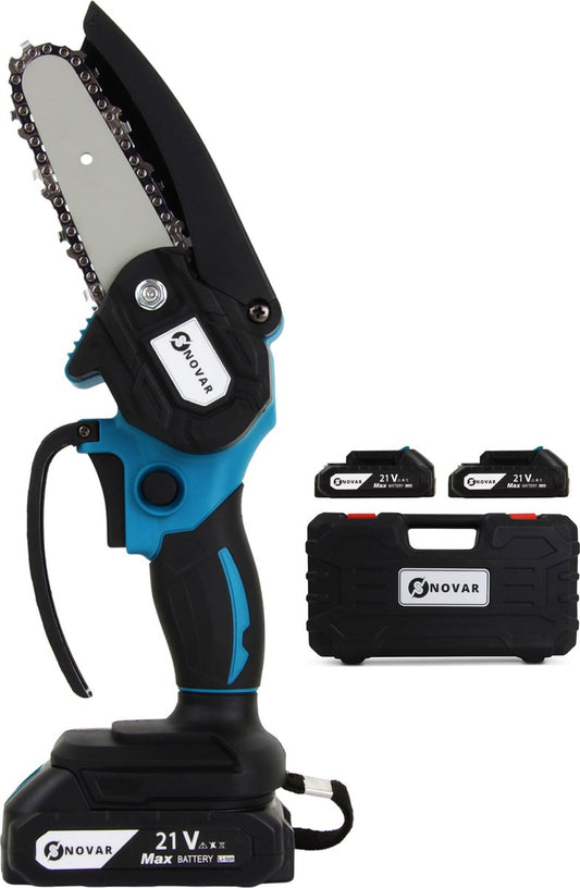  NovarGarden® Mini Kettingzaag NG1 - Met 2x Accu - Takkenzaag - Snoeizaag - Electrisch - Handzaag - Boomzaag - 21V