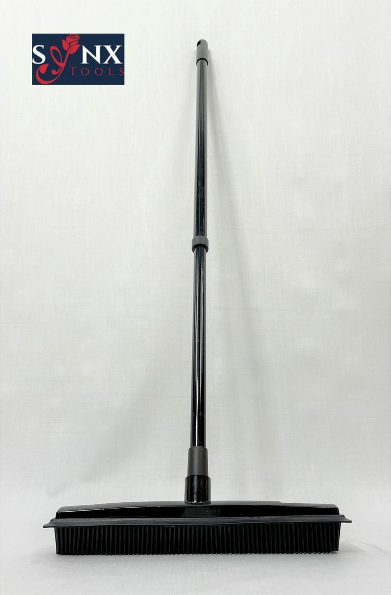  Synx Tools Zachte Bezem Rubberen Zwart 30cm Vloertrekker Binnen Bezem - Pet Hair Remover Bezems - Huisdierhaar Verwijderaar En Kappersbezem Met Steel - Vloertrekkers Met Bezemsteel - Vloertrekker Badkamer - 60/120 Cm Steel
