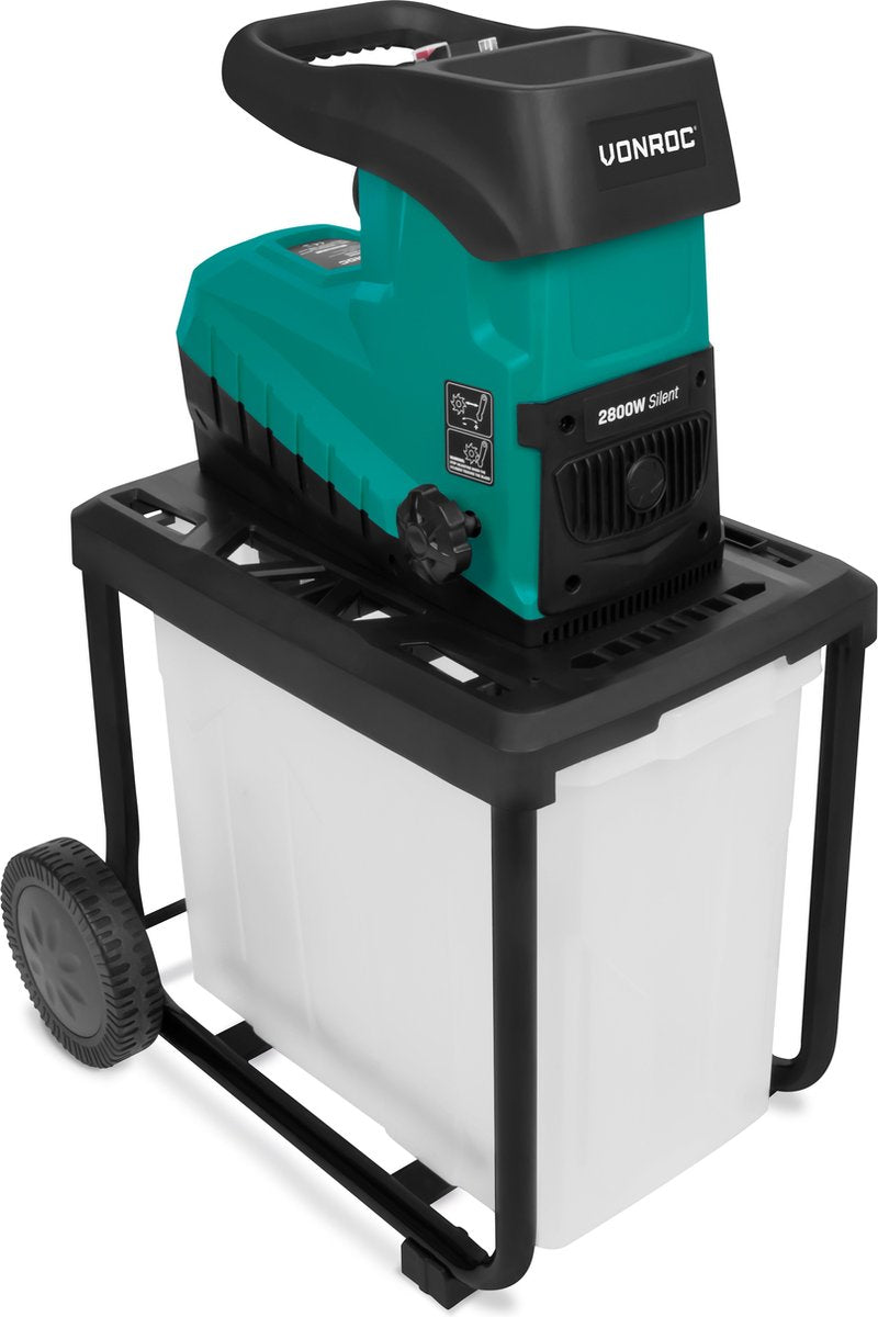  VONROC Stille Hakselaar/Shredder 2800W – Voor Takken Tot Ø45mm – Incl. 60L Opvangbak &amp; Duwstok