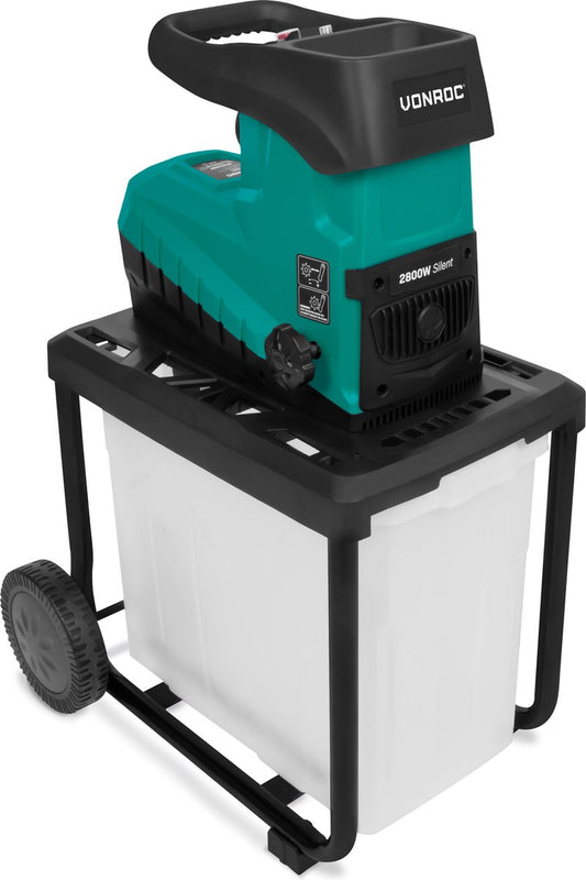  VONROC Stille Hakselaar/Shredder 2800W – Voor Takken Tot Ø45mm – Incl. 60L Opvangbak &amp; Duwstok