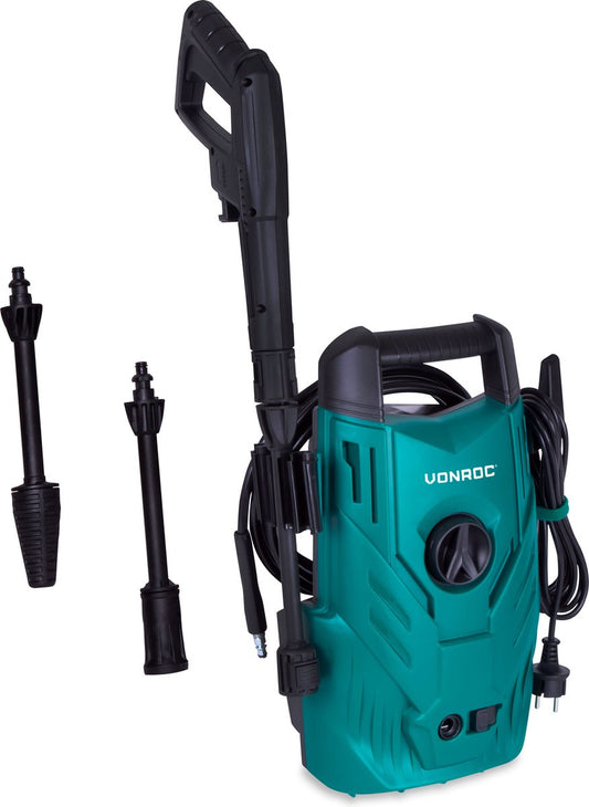 VONROC Hogedrukreiniger V14C-1 - 1400W – 110 Bar – 390 L/h – Compact - Incl. 5m Slang, Spuitstukken En Accessoires