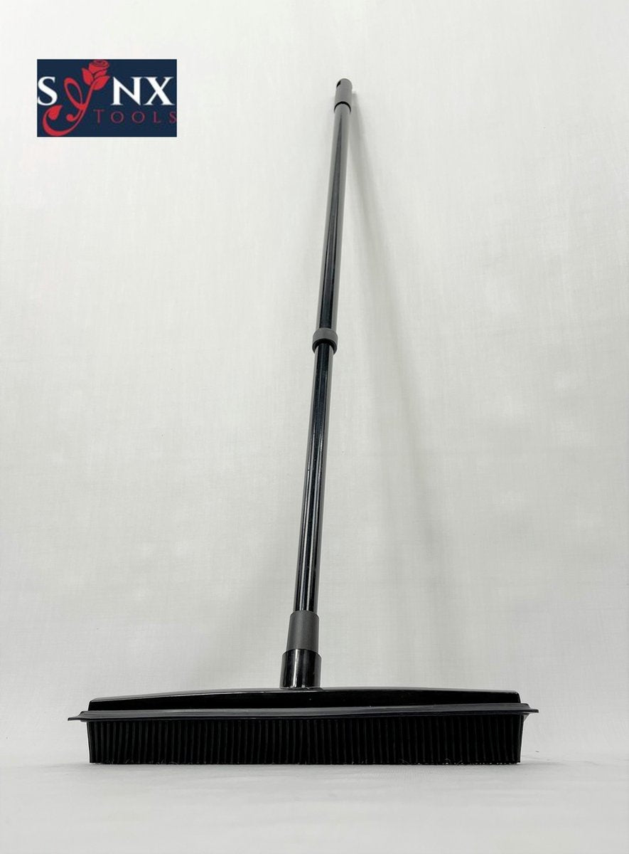  Synx Tools Zachte Bezem Rubberen Zwart 30cm Vloertrekker Binnen Bezem - Pet Hair Remover Bezems - Huisdierhaar Verwijderaar En Kappersbezem Met Steel - Vloertrekkers Met Bezemsteel - Vloertrekker Badkamer - 60/120 Cm Steel