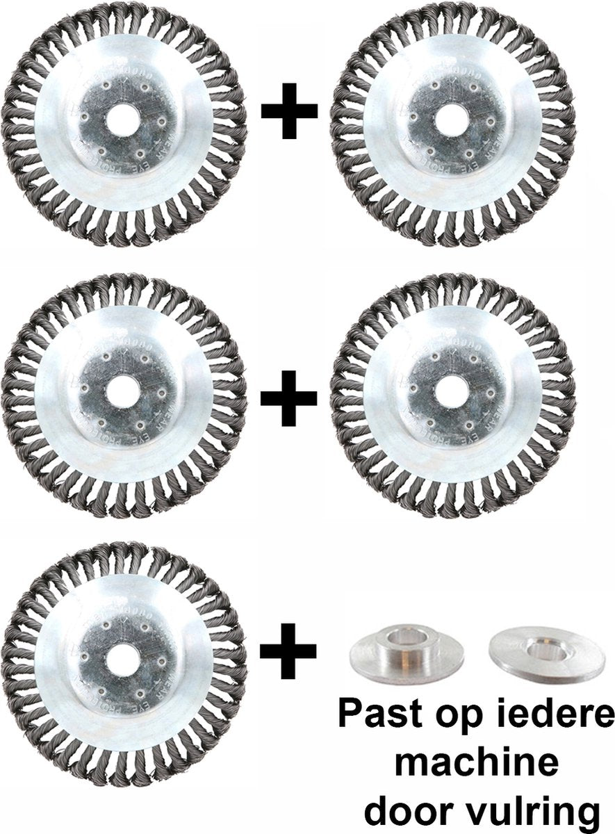 Universele Onkruidborstel Per 5 - 15CM - Max. Toerental 10.000 P/m - Onkruid Verwijderen - Onkruidverwijderaar - Tuingereedschap - Onkruidborstel Bosmaaier - Opzetstuk - SET
