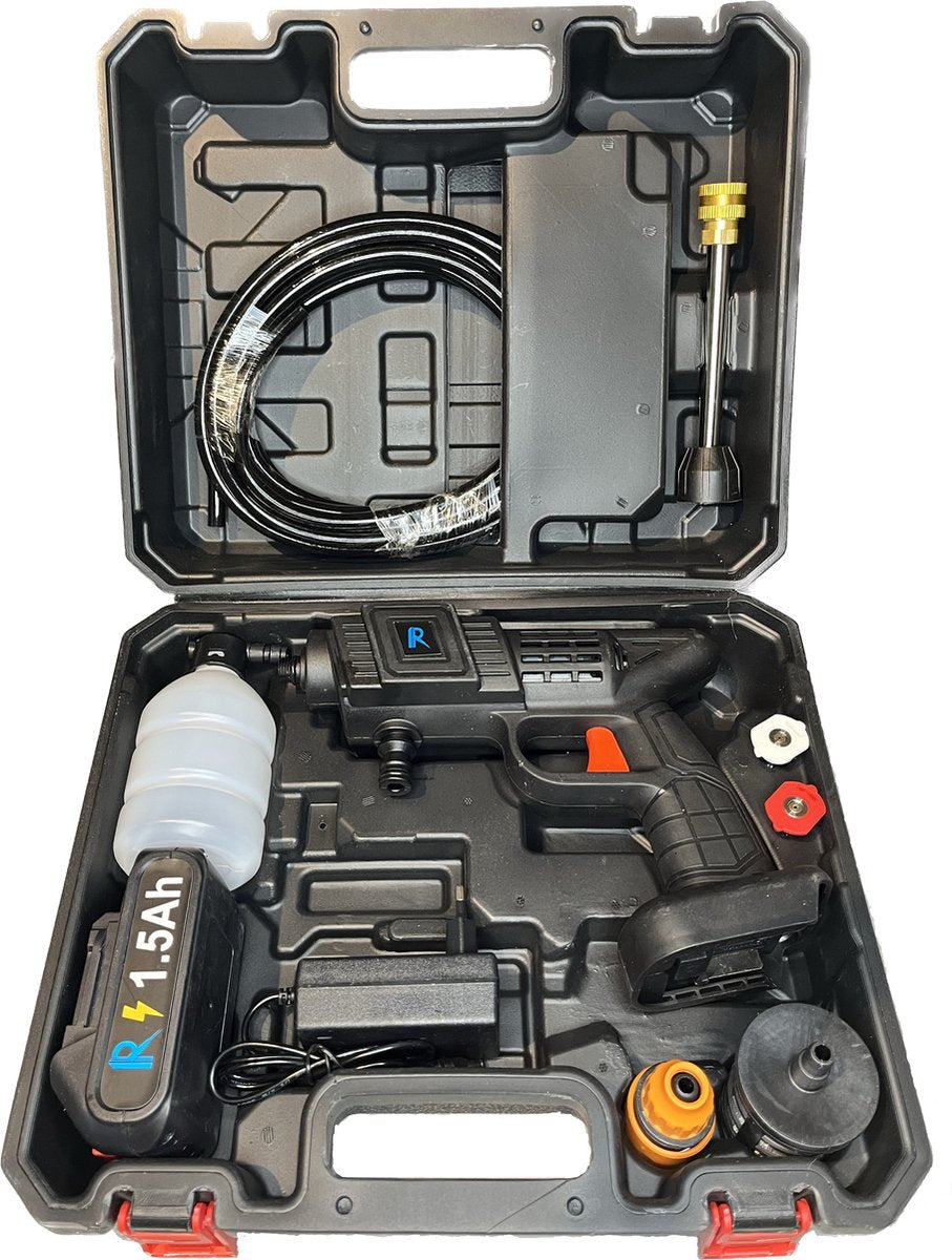  Hogedrukreinger Op Accu - Inclusief Opbergkoffer - Foam Gun - Foam Sprayer - Schuimpistool - Schuimsproeier - Hogedruk Pistool - Inclusief Accesoires