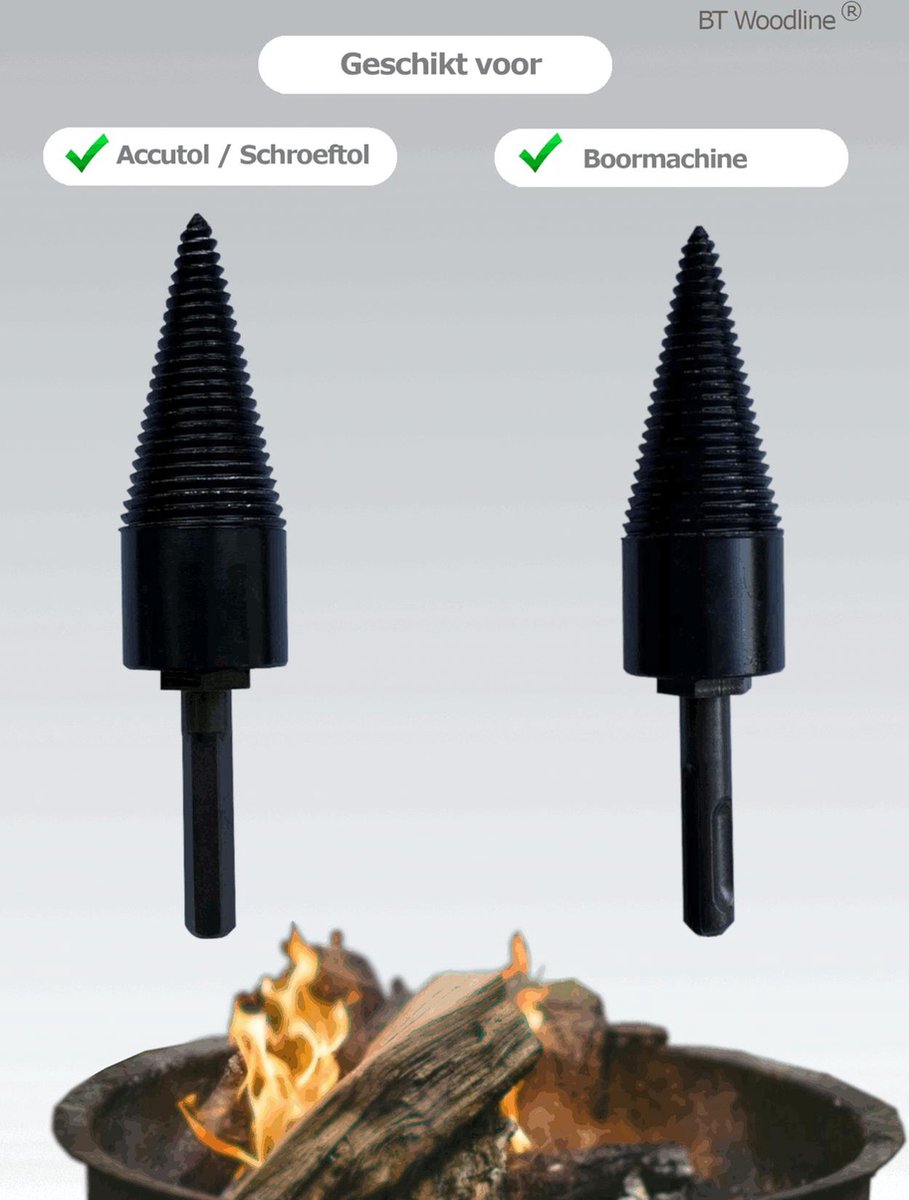  BT Woodline® | Houtklover Inclusief Opbergkoker | Houtsplijter | Houtkloof | Houtsplitter | Houtkloofboor | Kegelsplijter | Houtkliever | Aanmaakhout | Geschikt Voor Accutol, Schroeftol, Boormachine En Kloofmachines