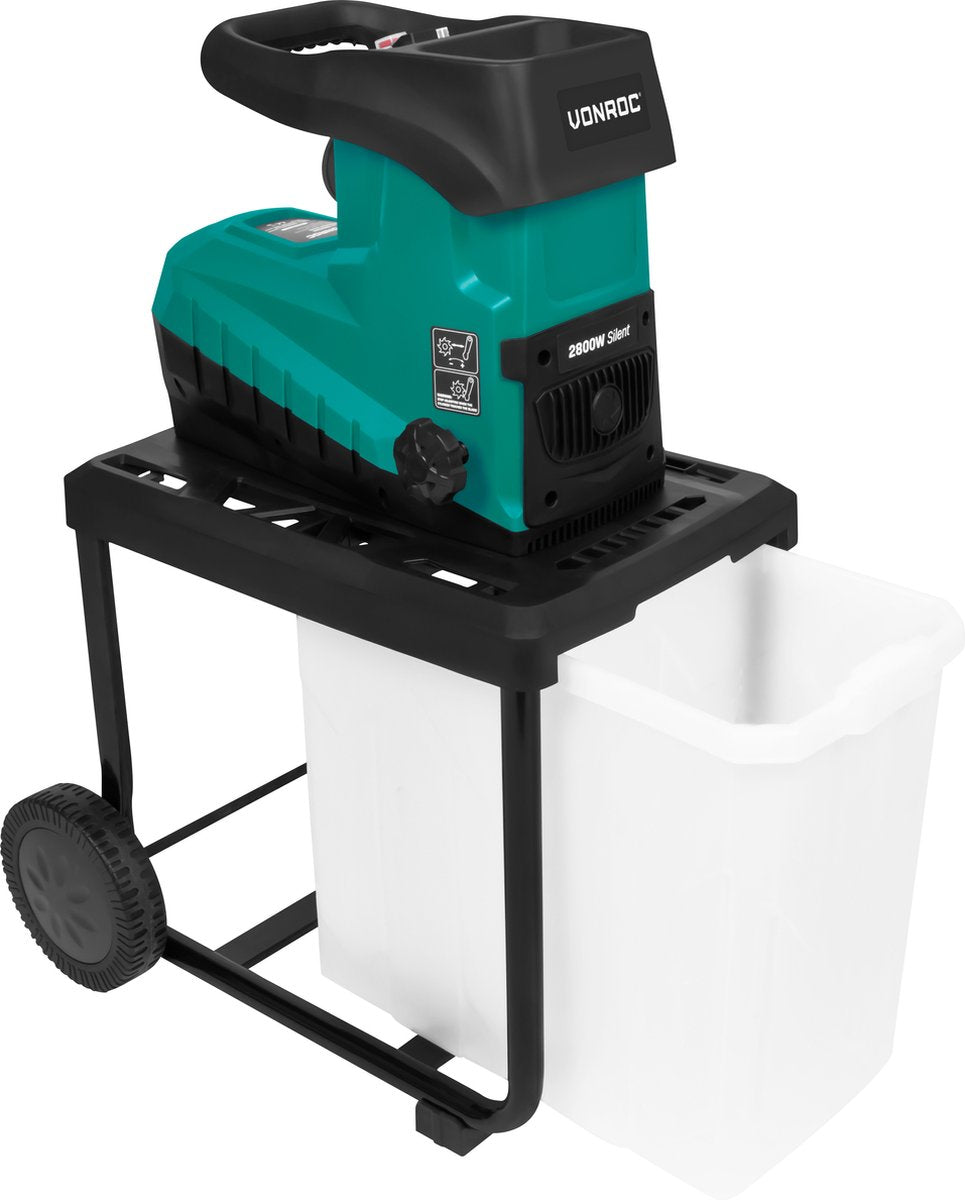  VONROC Stille Hakselaar/Shredder 2800W – Voor Takken Tot Ø45mm – Incl. 60L Opvangbak &amp; Duwstok
